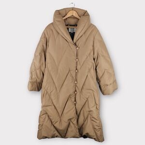 Vintage Bill Blass Down Puffer Coat Women's Size 14 Taupe Long‎ Parka Quilted